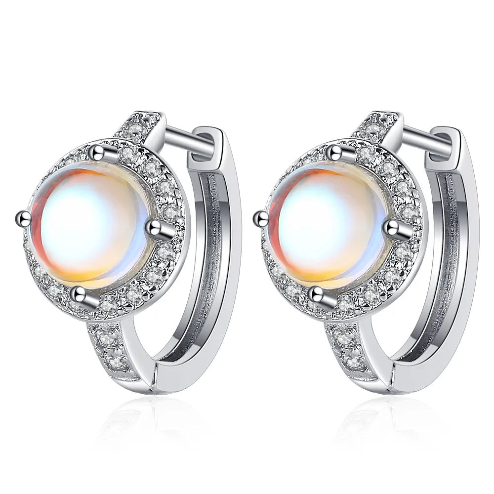 Boucles d'oreilles créoles et pierre de lune
