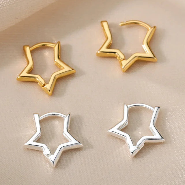 Geometriska stjärnformade creolörhängen i silver