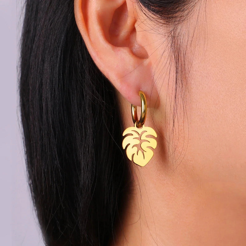 Boucles d'Oreilles Créoles Feuille de Palmier or