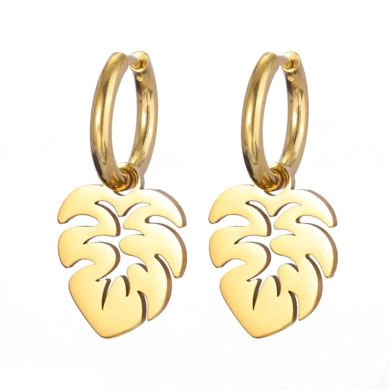 Boucles d'Oreilles Créoles Feuille de Palmier or