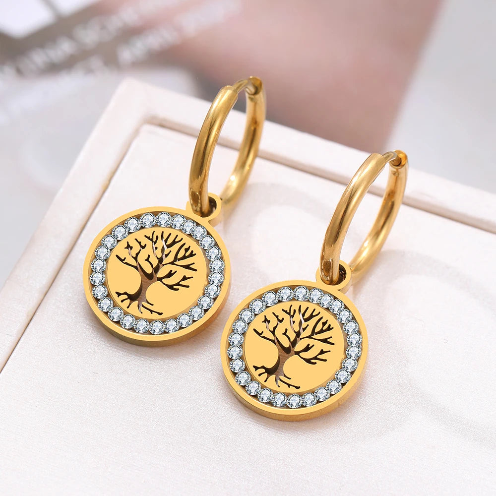Orecchini a Cerchio Pendenti Albero della Vita oro