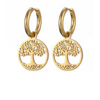 Women's Gold Tree of Life Dangle Hoop Earrings