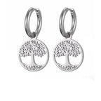 Women's Silver Tree of Life Dangle Hoop Earrings