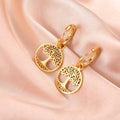 Women's Gold Tree of Life Dangle Hoop Earrings