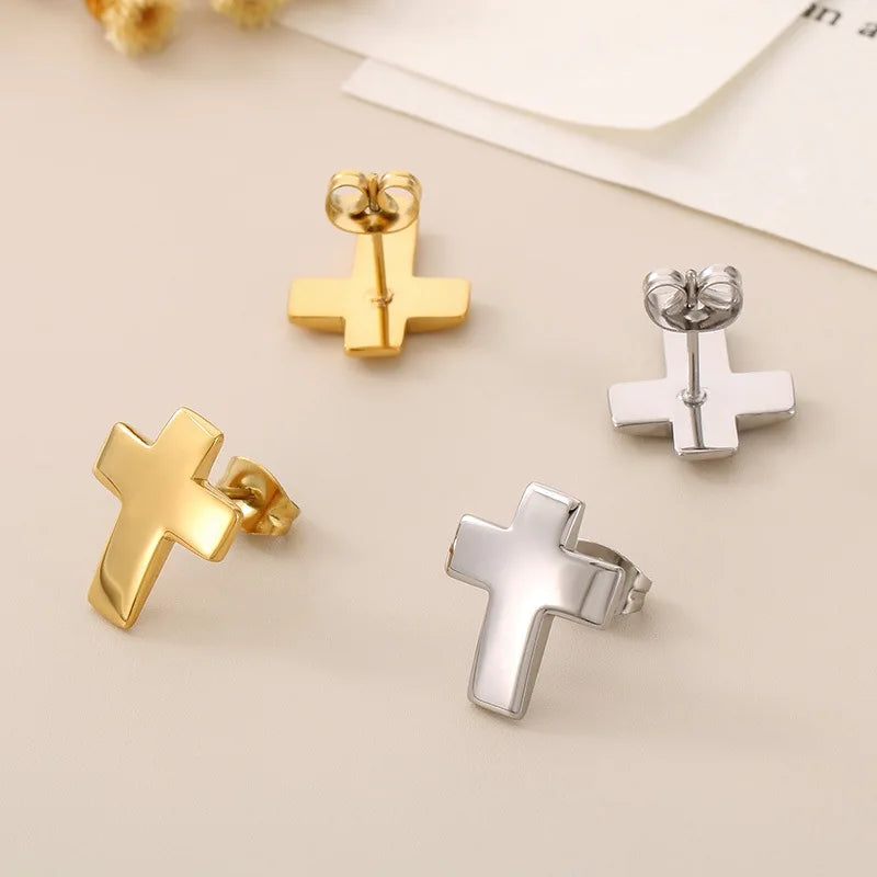 Boucles d'oreilles croix épaisse argent