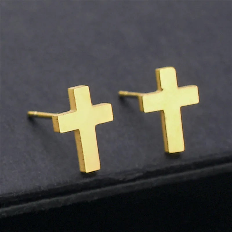 Boucles d'oreilles croix épaisse or
