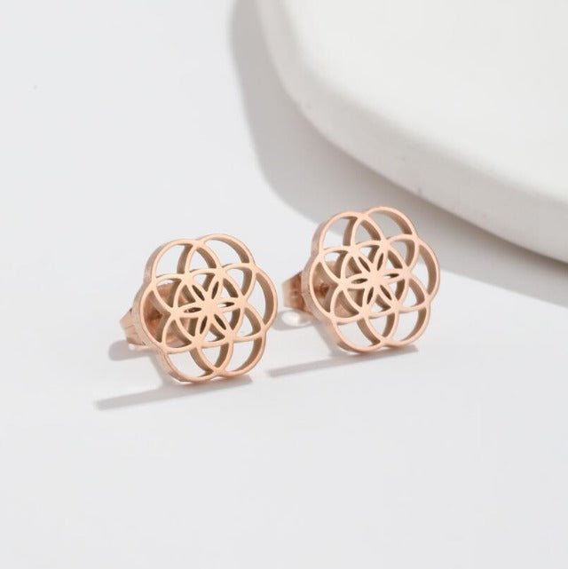 Orecchini Mandala Fiore della Vita Dawapara Donna oro rosa