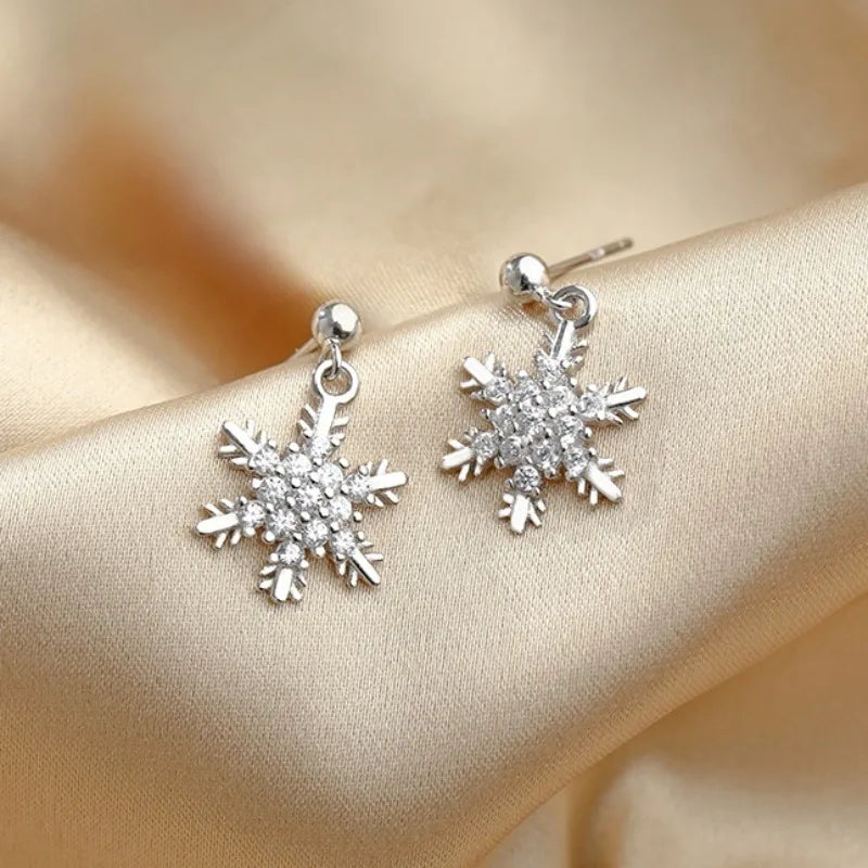 Pendientes de Invierno Colgantes Copo de Nieve Mujer plata