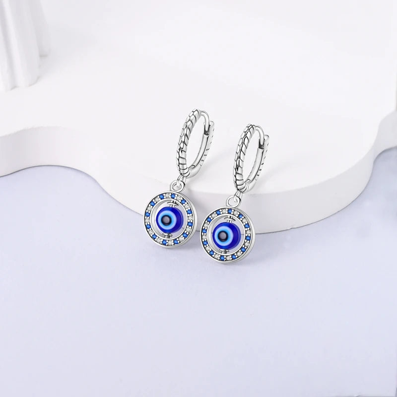 Round Blue Evil Eye Earrings with Pearls