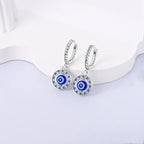 Round Blue Evil Eye Earrings with Pearls