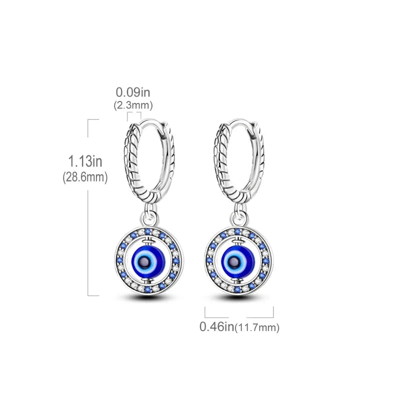 Round Blue Evil Eye Earrings with Pearls