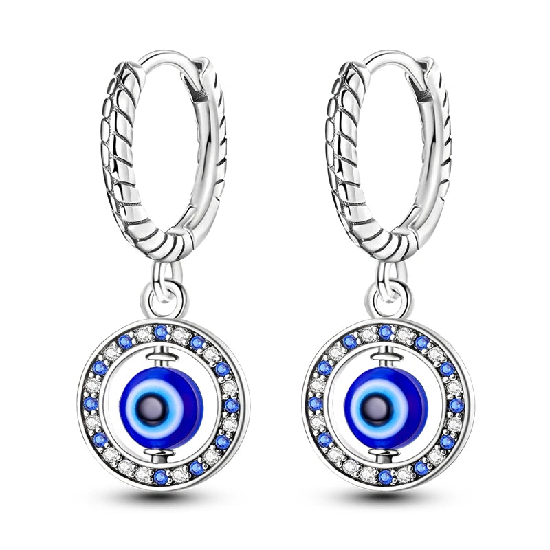 Round Blue Evil Eye Earrings with Pearls