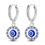 Round Blue Evil Eye Earrings with Pearls