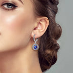 Round Blue Evil Eye Earrings with Pearls