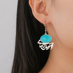 Oriental earrings Arabic calligraphy and turquoise stone silver