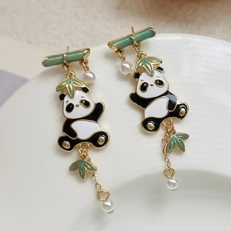 Naušnice Panda Bambus