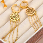 Boucles d'Oreilles Pendantes avec Arbre de Vie or
