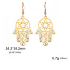 Dangling earrings with the Jewish protection symbol Fatma's hand and Star of David 