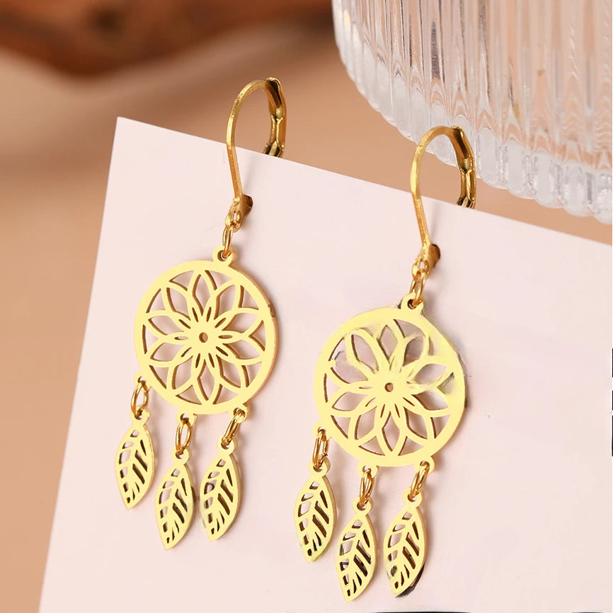 Boucles d'Oreilles Pendantes Capteur de Rêves or