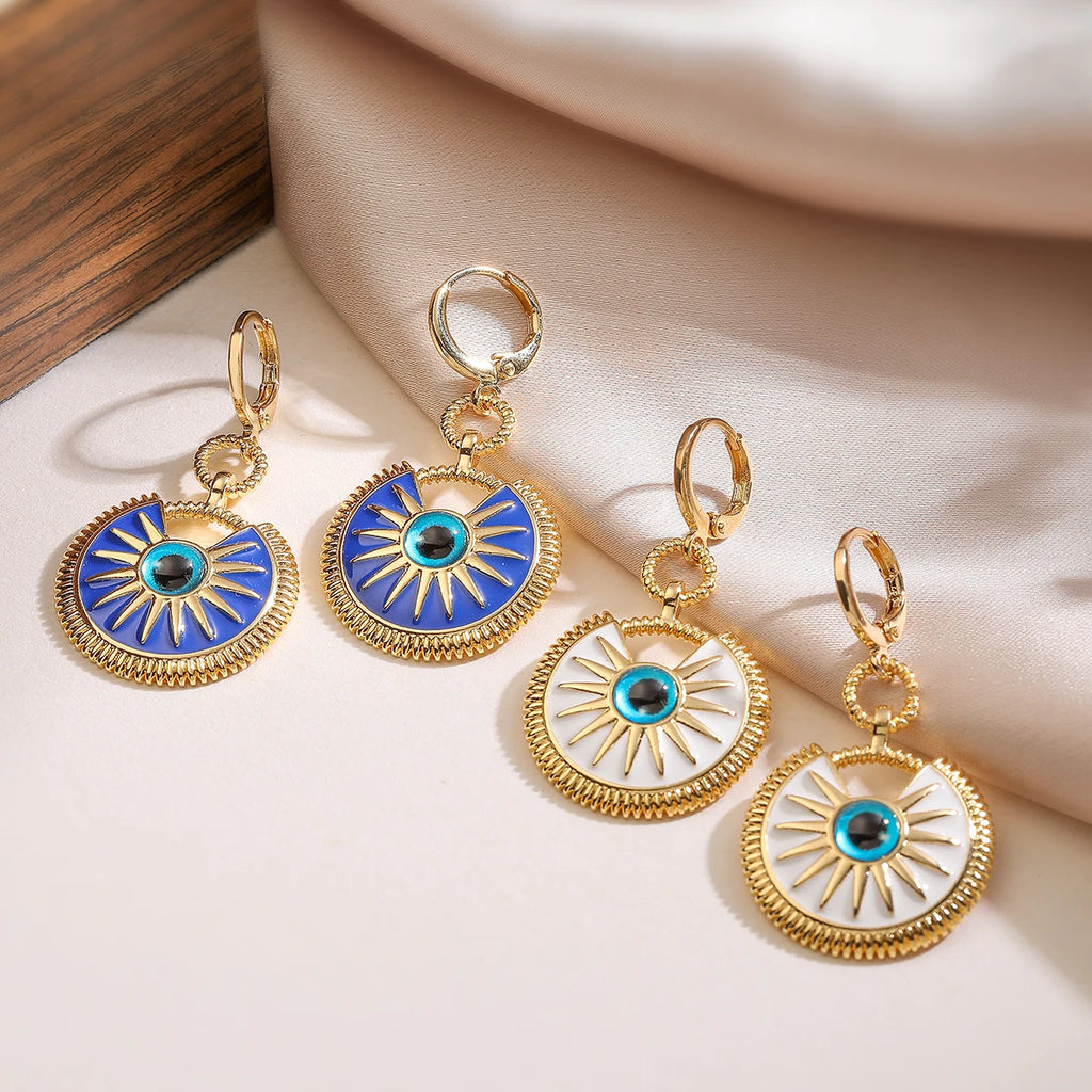 Boucles d'Oreilles Pendantes Contre le Mauvais Oeil pour Femme blanc