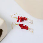 Orecchini Pendenti Corallo con Perle 