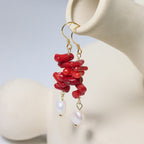 Orecchini Pendenti Corallo con Perle 