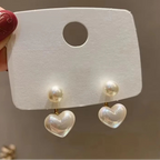 Boucles d'oreilles pendantes duo perle et coeur