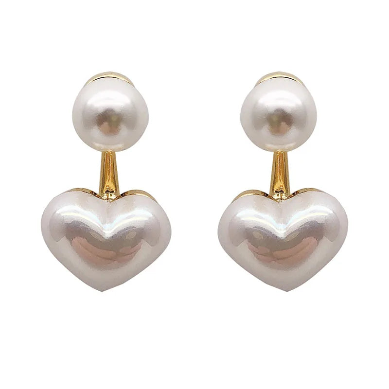 Boucles d'oreilles pendantes duo perle et coeur
