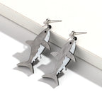 Boucles d'oreilles pendantes en forme de requin gris