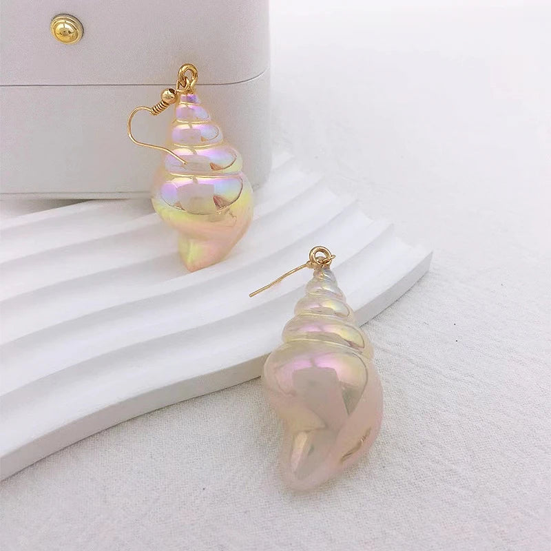 Boucles d'Oreilles Pendantes en Nacre Coquillage Escargot