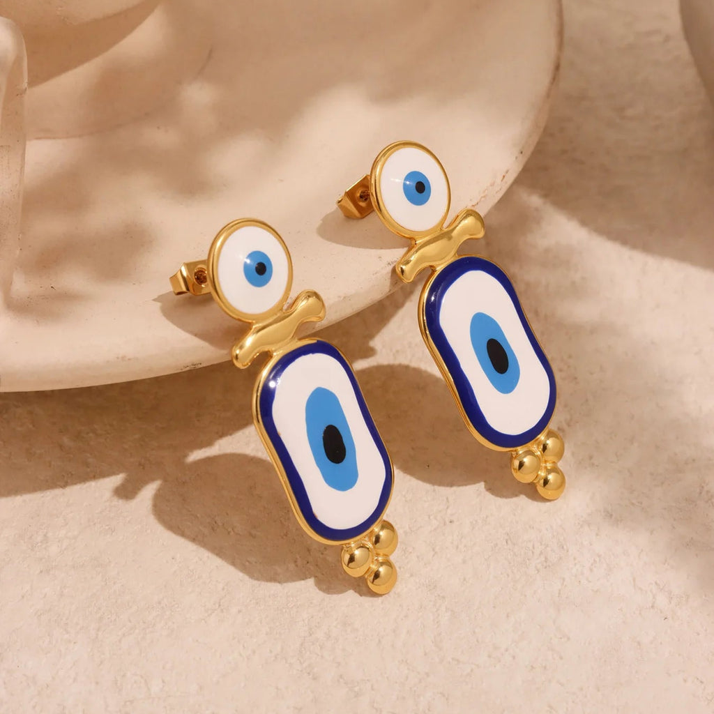 Boucles d'Oreilles Pendantes Ethniques Oeil Bleu or
