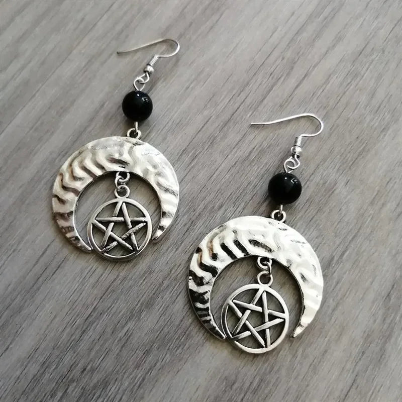 Boucles d'Oreilles Pendantes Etoile de David de Style Gothique