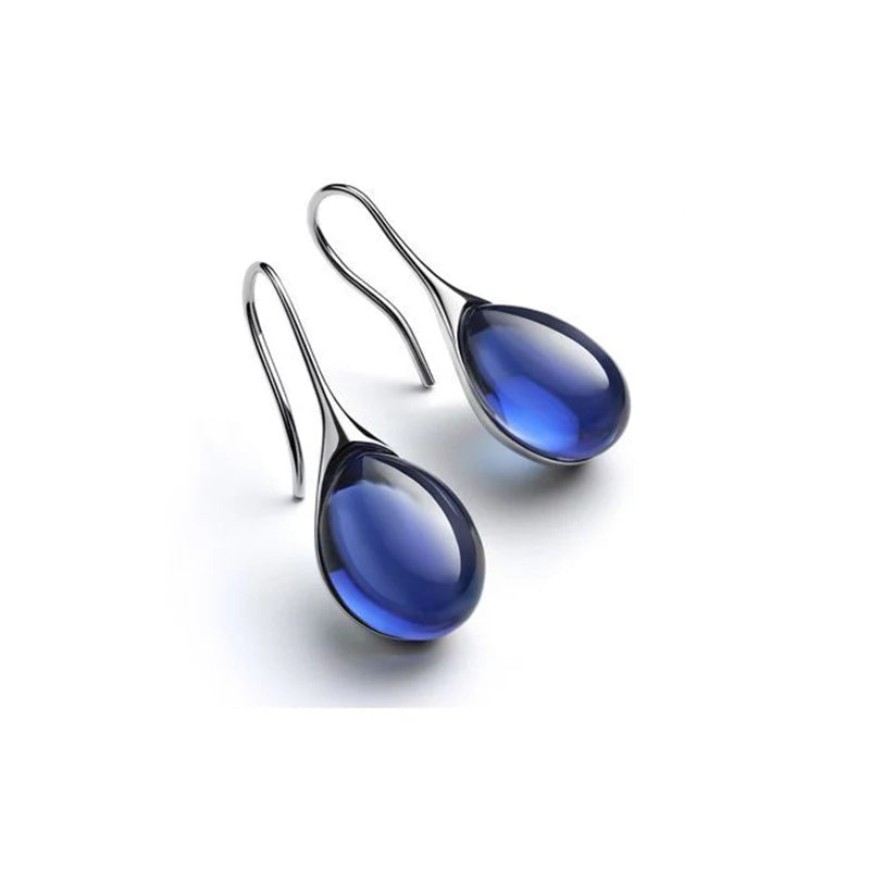 Hängende Ohrringe Wassertropfen in Silber und Mitternachtsblau