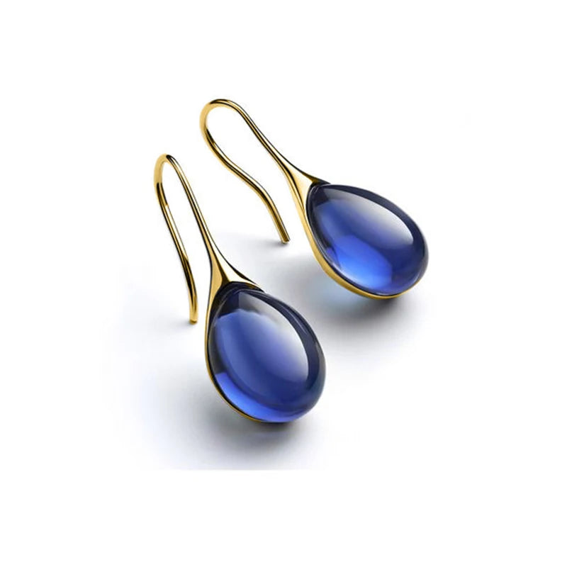 Hängende Ohrringe Wassertropfen in Gold und Mitternachtsblau