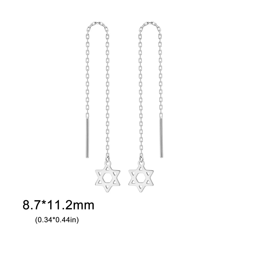 Långa hängande örhängen med <span data-glossary-id="">Davidsstjärnan</span> judiskt symbol i silver