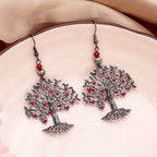 Boucles d'Oreilles Pendantes pour Femme Arbre de Vie rouge