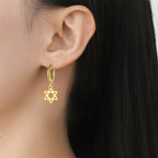 Dangling earrings for women with the symbolic Jewish Star of David in gold