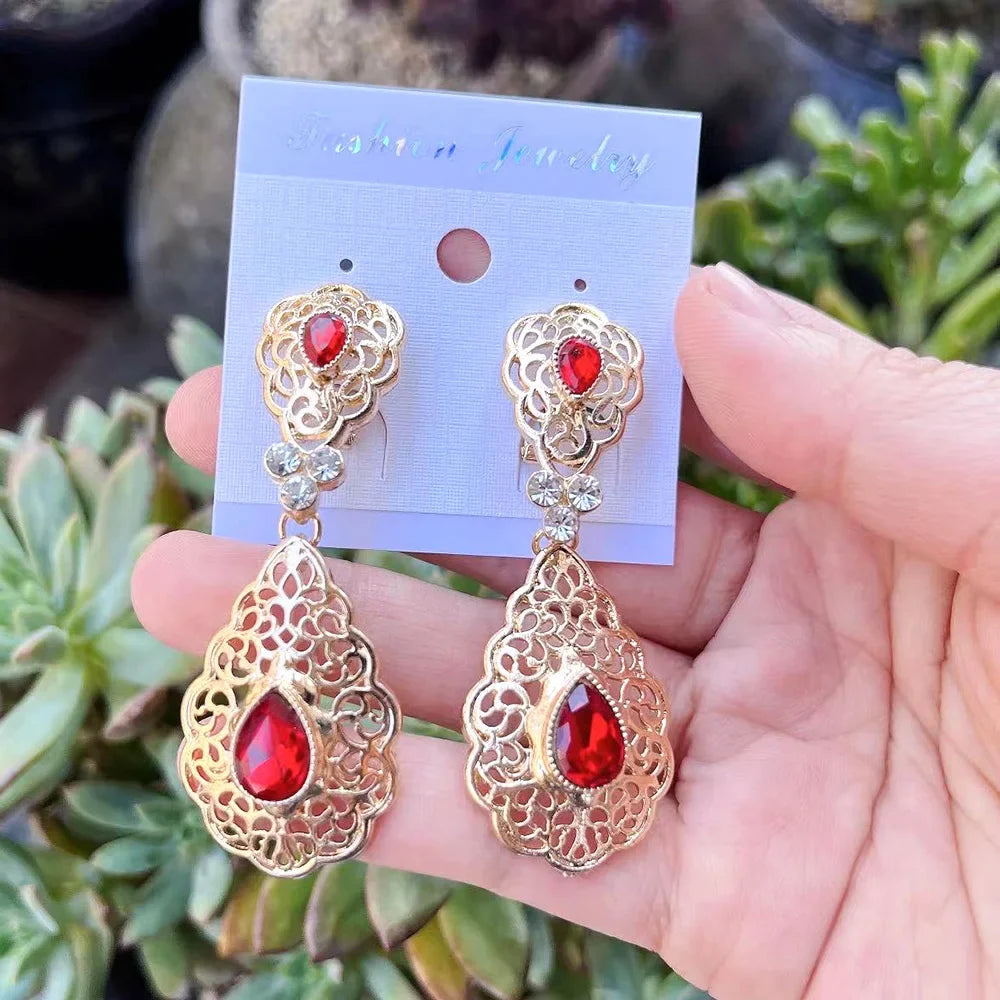 Boucles d'oreilles pendantes pour femme arabe mariage rouge
