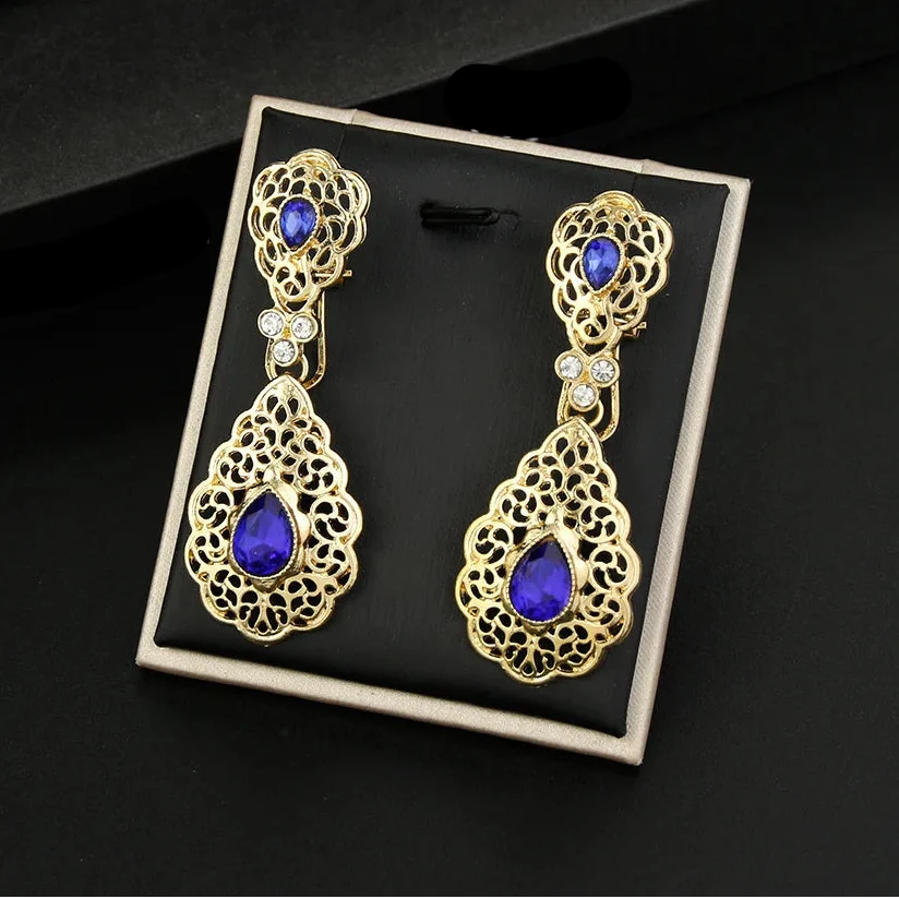 Boucles d'oreilles pendantes pour femme arabe mariage bleu