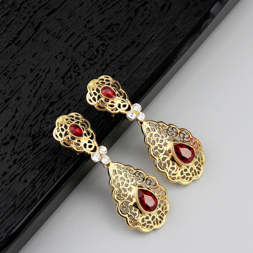 Boucles d'oreilles pendantes pour femme arabe mariage rouge