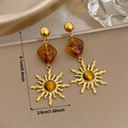 Boucles d'oreilles pendantes soleil et pierre d'oeil de tigre