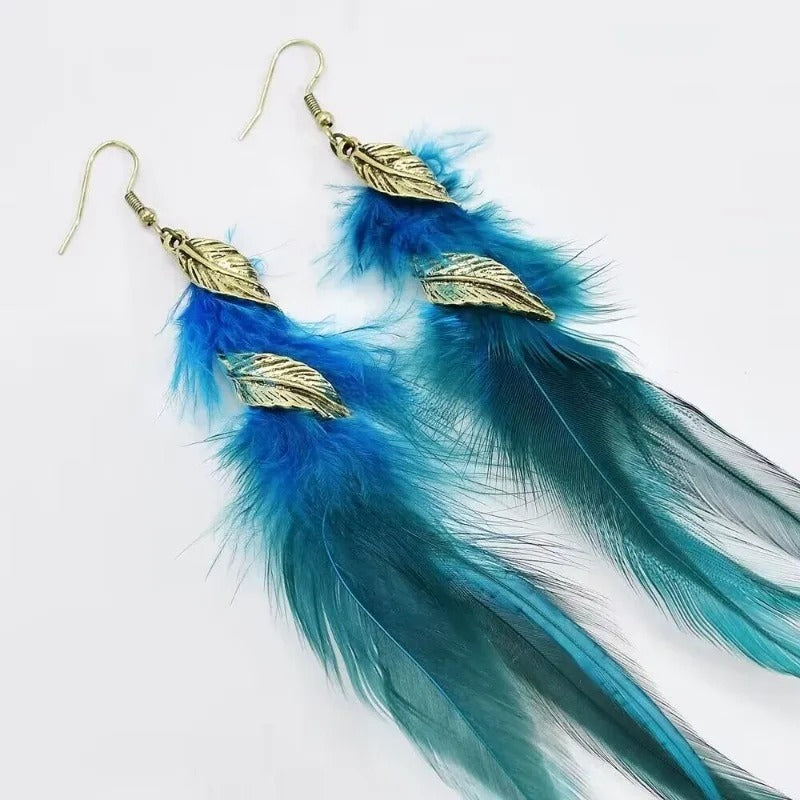 Boucles d'Oreilles Pendantes Stylées avec Plumes