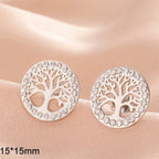 Boucles d'oreilles rondes arbre de vie orné de strass argent