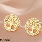 Boucles d'oreilles rondes arbre de vie orné de strass or