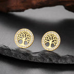 Boucles d'oreilles rondes arbre de vie orné de strass or