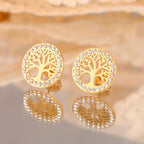 Boucles d'oreilles rondes arbre de vie orné de strass or