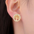 Boucles d'oreilles rondes arbre de vie orné de strass or