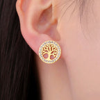 Boucles d'oreilles rondes arbre de vie orné de strass or