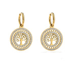 Boucles d'Oreilles Rondes Pendantes Arbre de Vie or