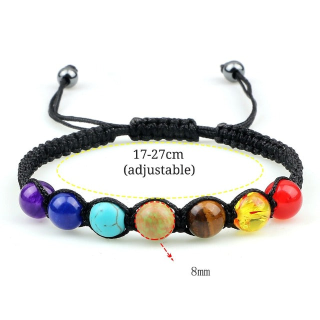 7 Chakras Braided Cuban Link Bracelet Men Women Genuine Stones Black
